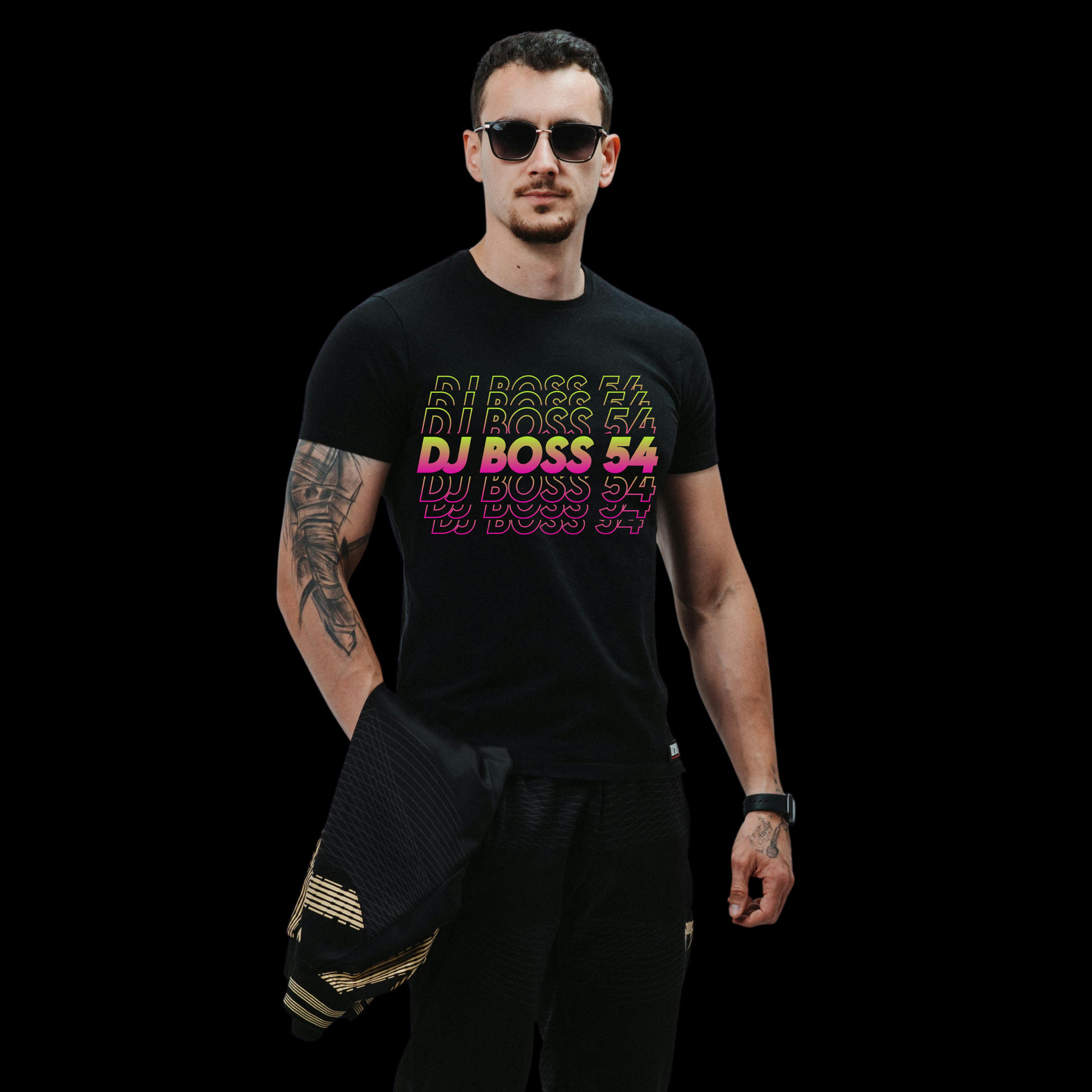 DJ Boss 54 Black T Pink/Green Logo
