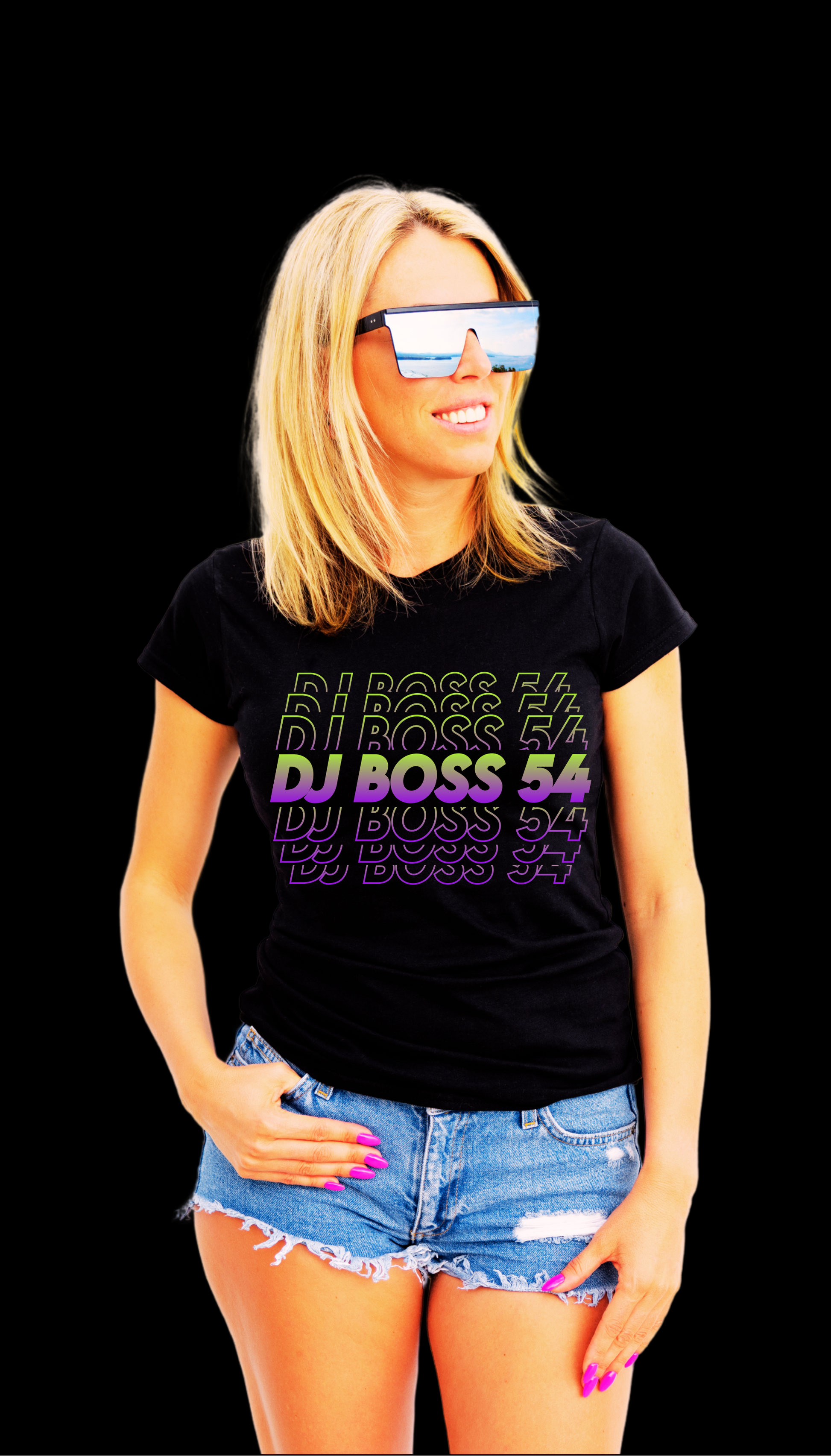 DJ Boss 54 Black T Purple/Green Logo