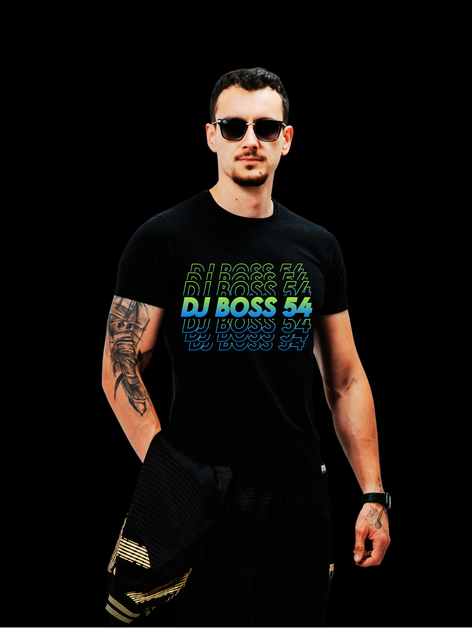 DJ Boss 54 Black T Blue/Green Logo